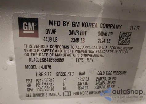 2018 Buick Encore Preferred z USA, uszkodzony, nr VIN KL4CJESB4JB586059